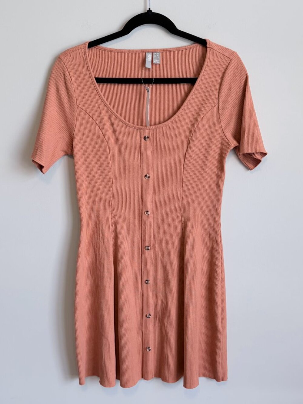ASOS Ribbed Mini Dress Full Button Short Sleeve Streetwear Grungy Granola Size S
